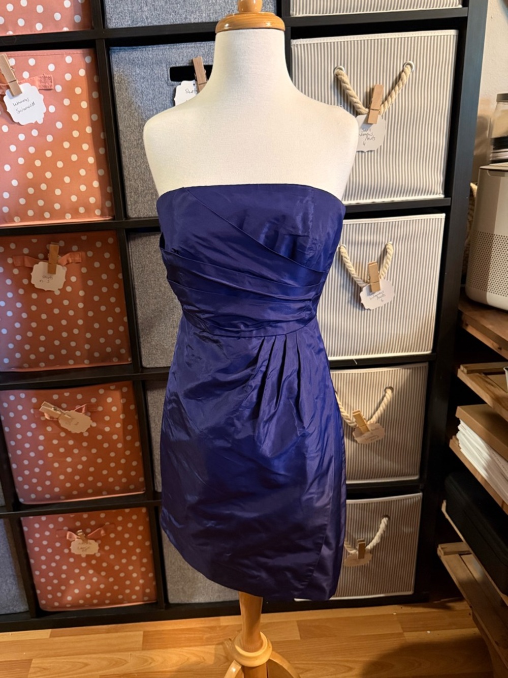 J. Crew Strapless Royal Blue Pleated Satin Cocktail Dress